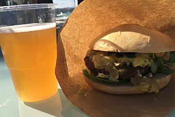 Burger and a beer at Port Adriano