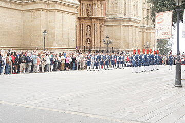 two lines of military men in mallorca at a parade