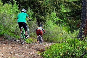 a picture of 2 mountain bikers on a track in the chamonix valley