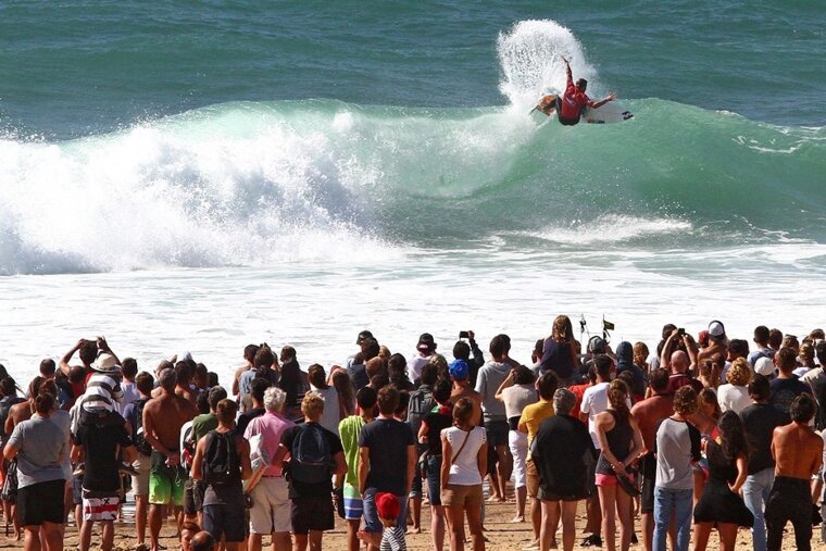 a surfer in the waves at lacanua near bordeaux