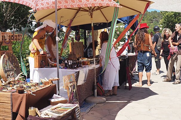 market stalls in the streets of san carlos ibiza