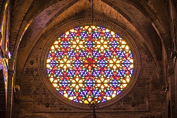 Close up of the rose window of the Palma cathedral