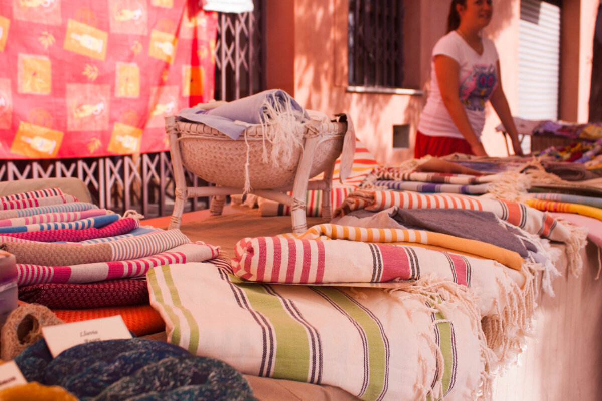 A close up of fabrics in the market in Mallorca