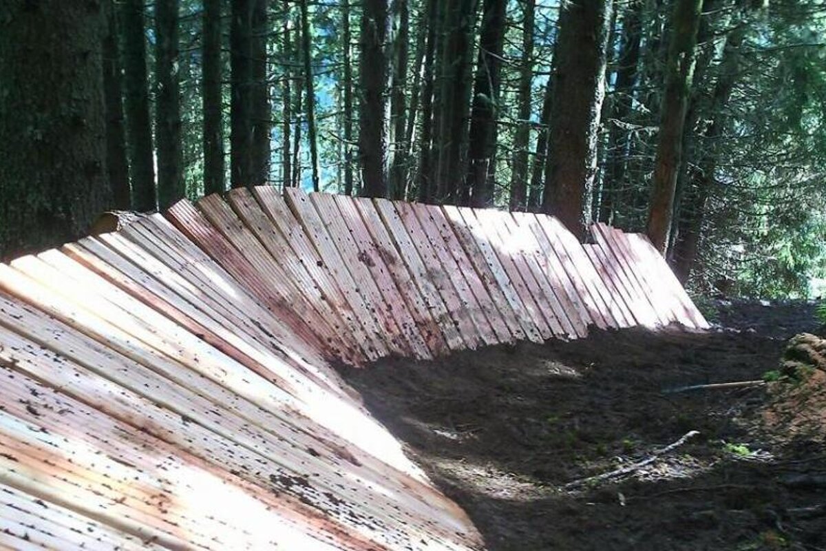 a newly built wall ride in meribel bike park