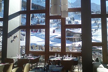 large windows in a restaurant