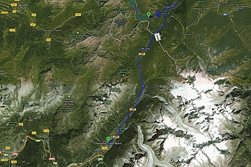 A map showing a route to chamonix mont blanc