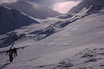skiers hiking