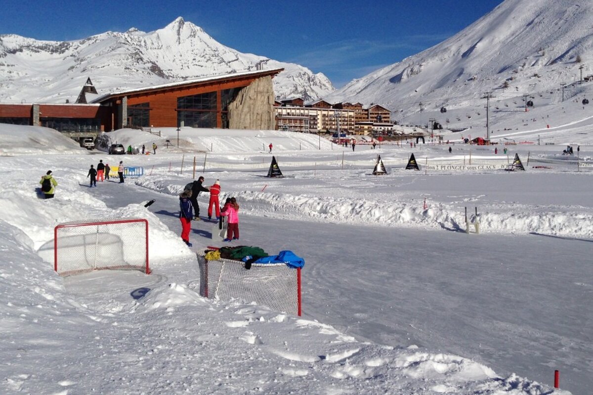 hockey nets at the side of an ice rink