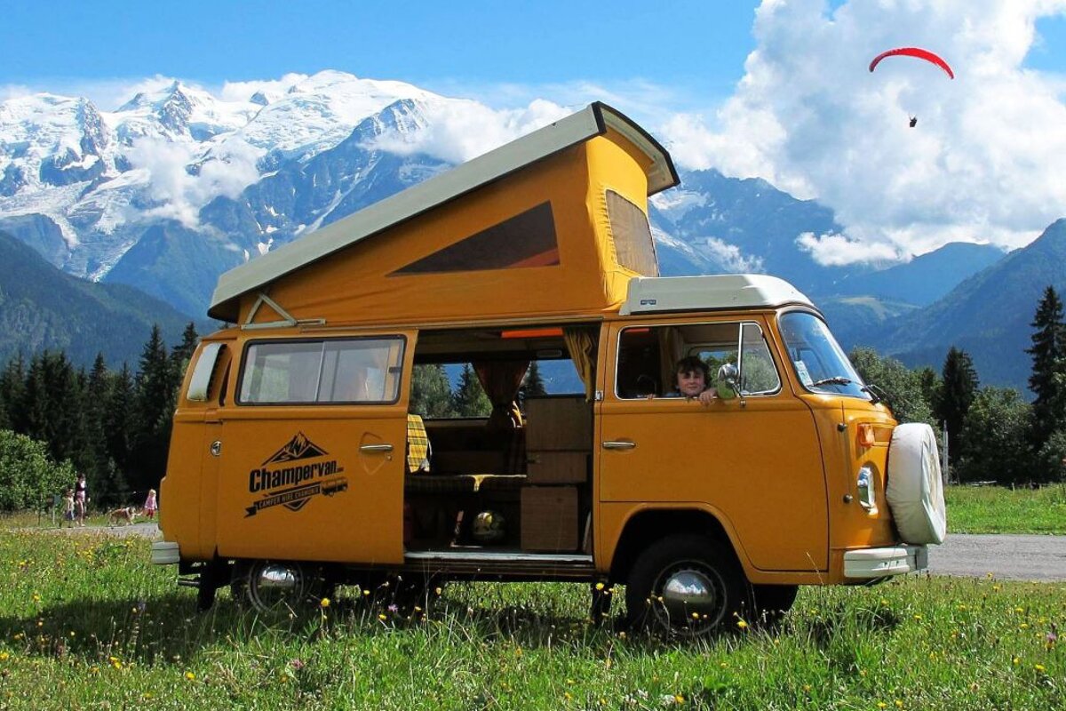 Camping in Chamonix in a VW campervan