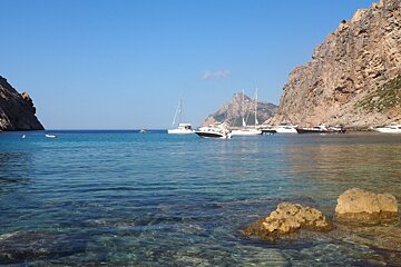 yachts in a small bay in north mallorca