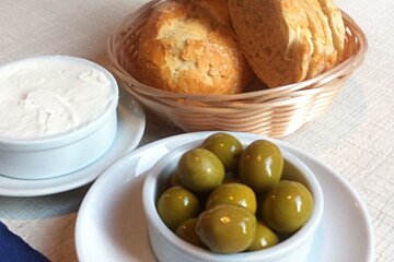 bread olives and a dip