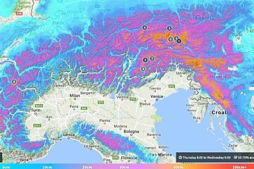 a map of snow in the alps