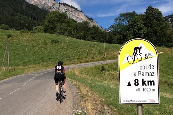 a road cyclist going up a hill