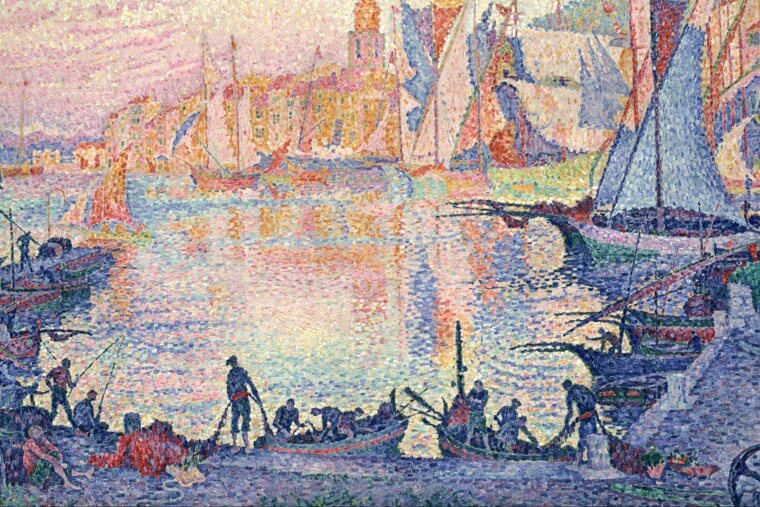 painting in pointilism style of st tropez