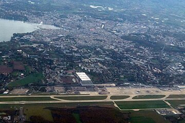an aerial view of the airport in Geneva