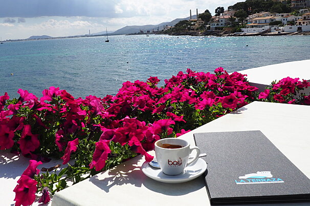 a sea view at a restaurant in mallorca