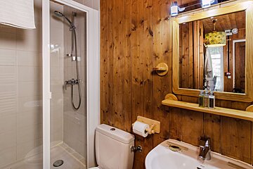 A bathroom with a toilet a sink and a mirror