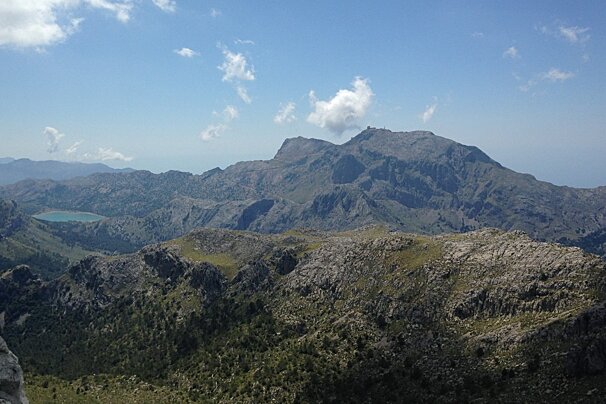 view to another mountain from a peak in mallorca