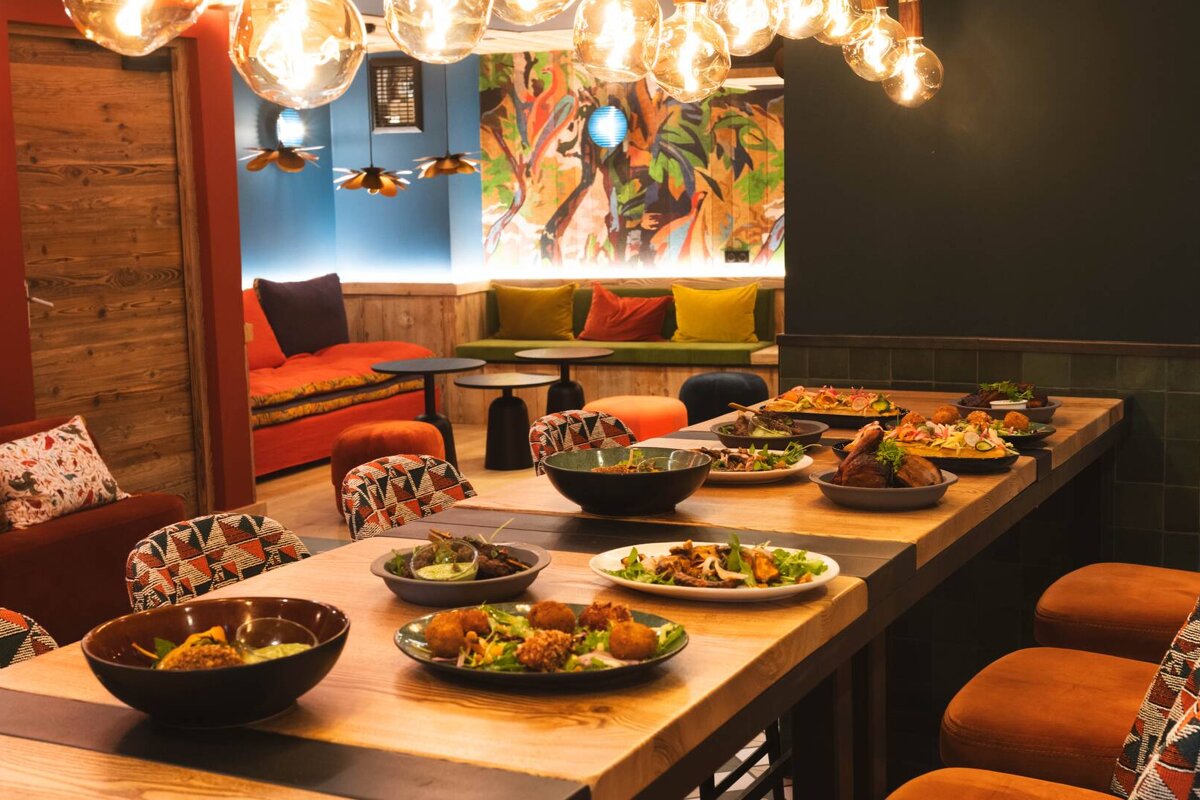 Food on a dining table at Semba Tapas bar
