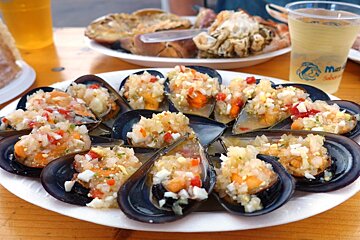 Mussels in Vinaigrette at seafood fair in palma
