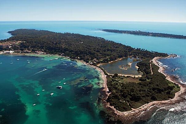 An aerial view of a small island in the middle of the ocean