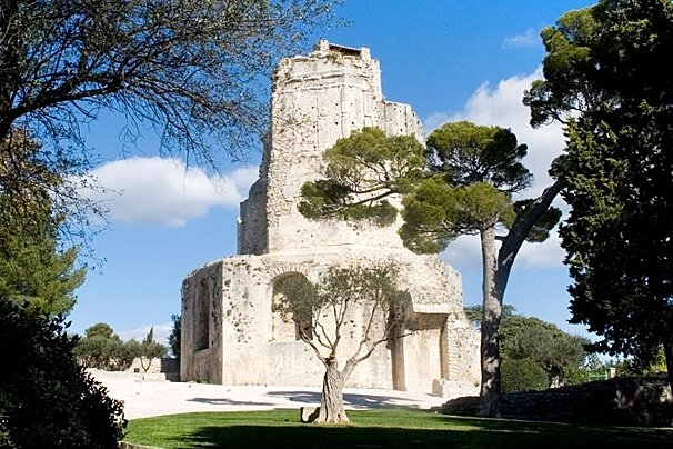 a Roman tower in a park