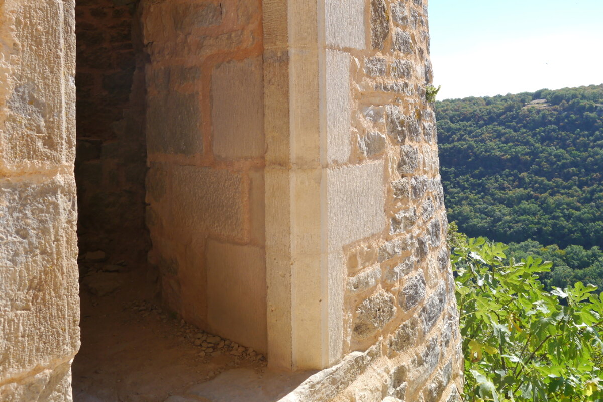 a doorway on a round turret at the ruined fort at Autoire