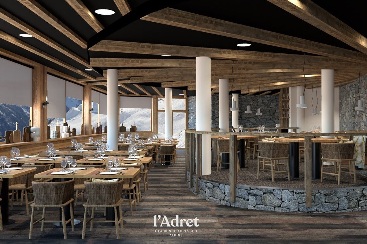 The word l' adret that is on a restaurant