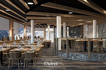 The word l' adret that is on a restaurant