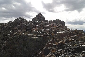 stones piled up on a mountain summit
