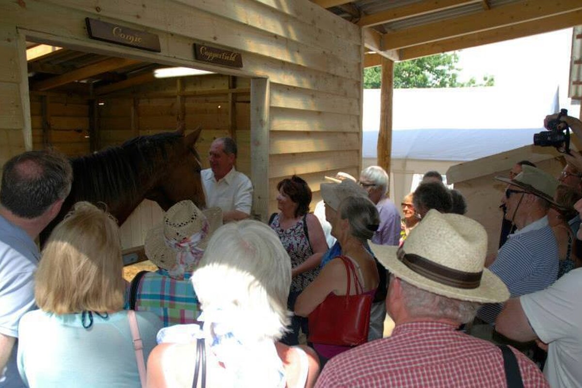 crwd enjoying a stable tour at brantome