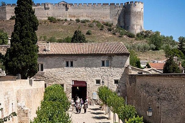 stone walls and a path leading to a fortress
