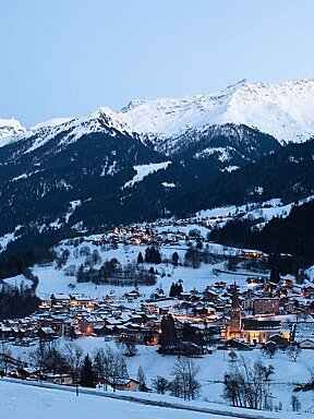 a swiss mountain village in winter
