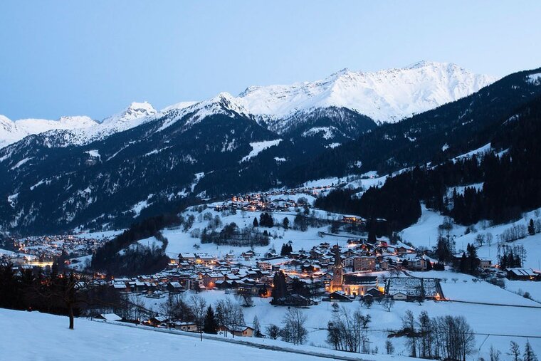 a swiss mountain village in winter