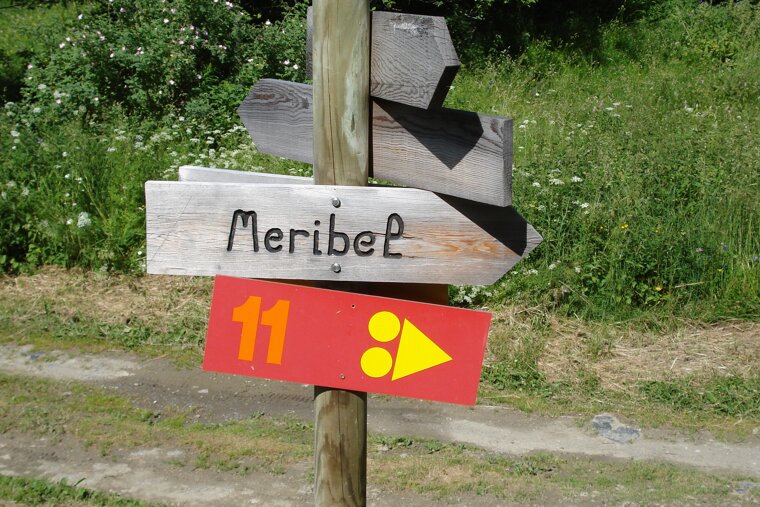 a mountain bike trail marker in Meribel