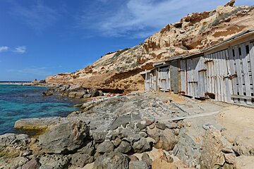 Boat huts at Cala Conta ibiza