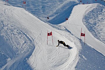a snowboarder on a boardercross track