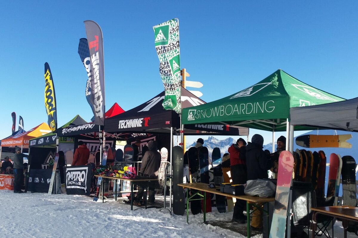 tents set up for snowboard testing