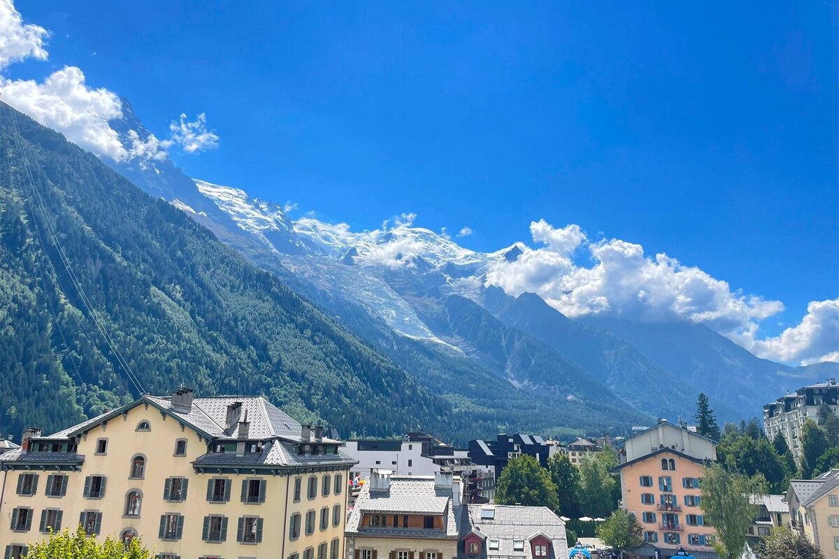 A view of a city with mountains in the background