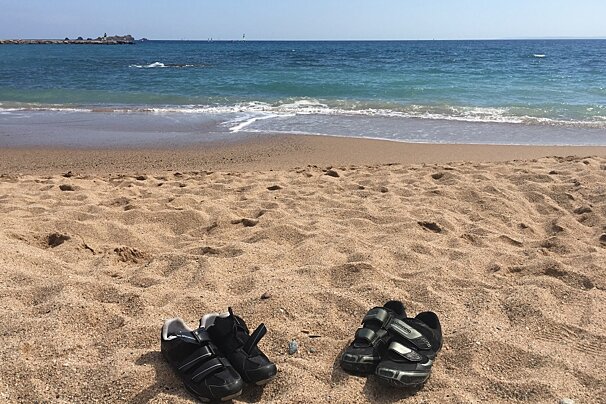 cycling shoes on a beach in st raphael