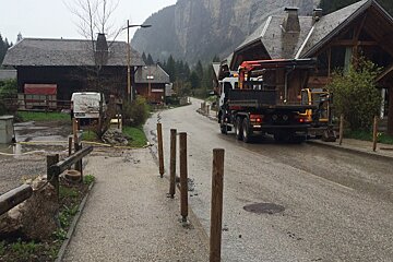 a truck pumping water from a flood in morzine