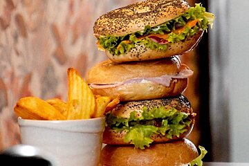 A stack of filled Bagels at Claudie Coffee in Les Gets