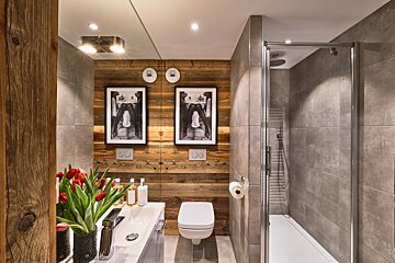 A bathroom with a toilet a sink and a shower