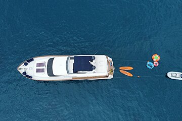 An aerial view of a boat in the ocean
