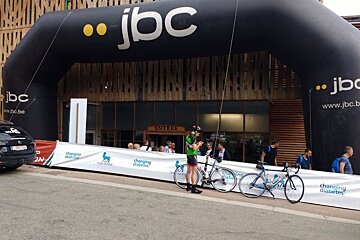 cyclists at the finish line