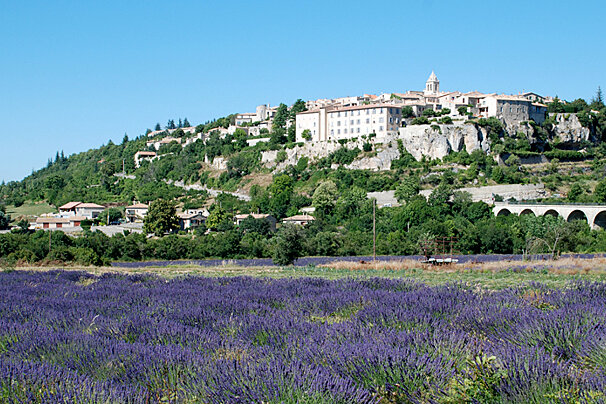 a town surrounded by lander fields