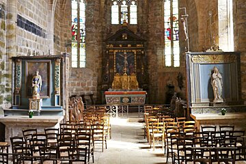 simple church interior at Chateau Castelnau, Bretenoux