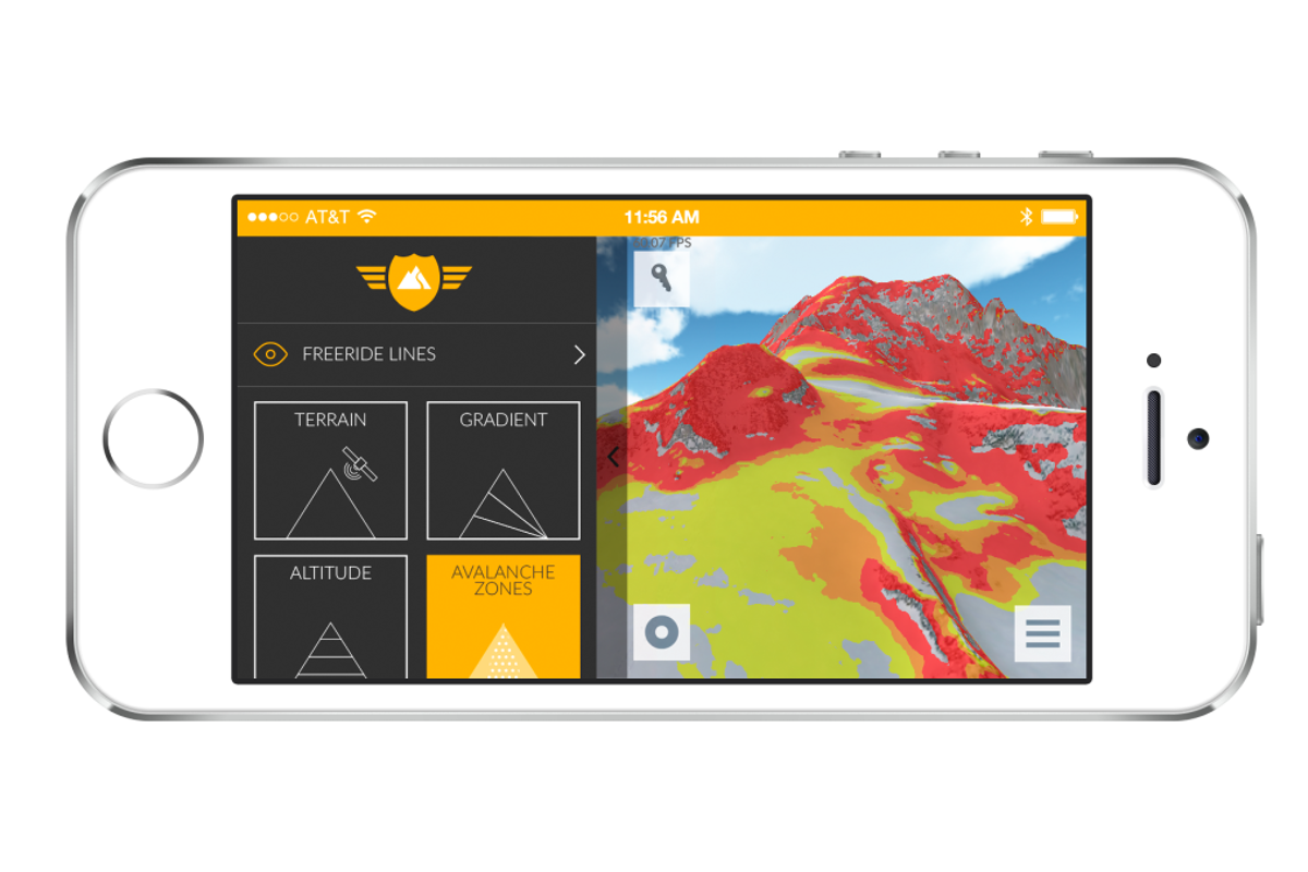 a simulation of a phone showing avalanche risks