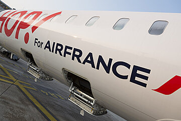 an air france budget plane in the terminal