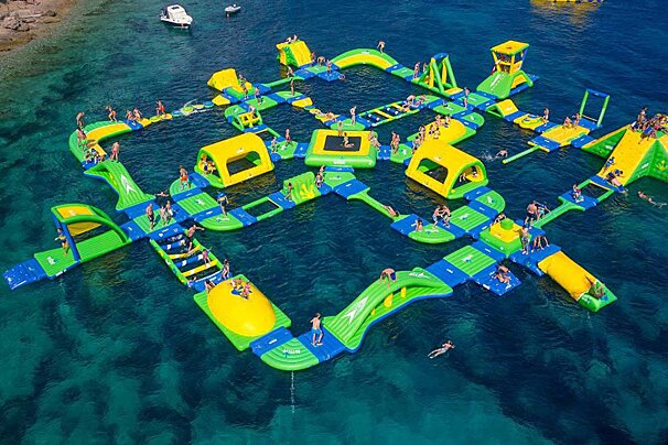 a large inflatable play park in the sea